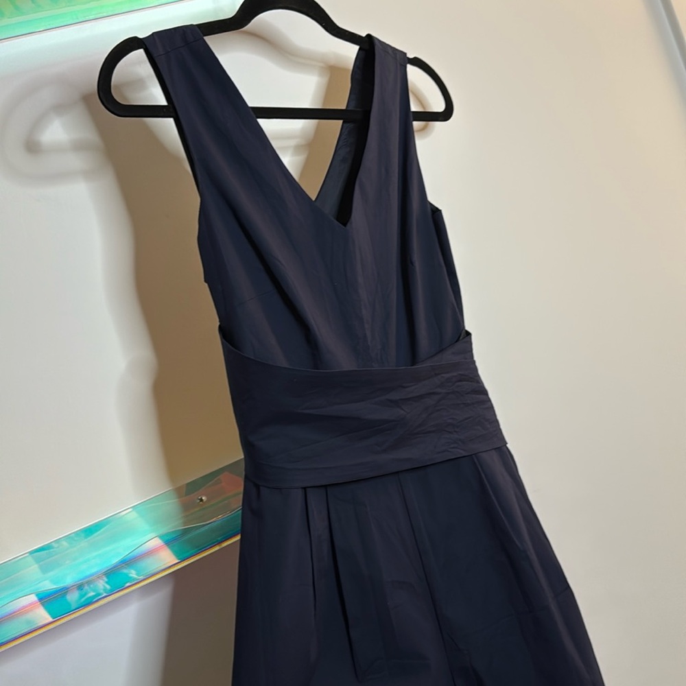 J Crew Navy Wide-leg Belted Jumpsuit